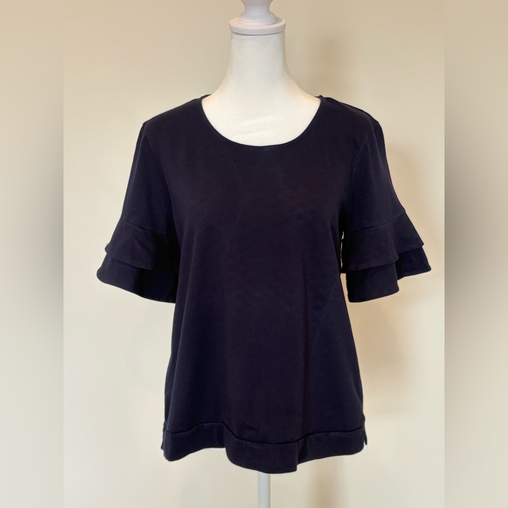 Chico's Navy Blue Short Sleeve Ruffle Top